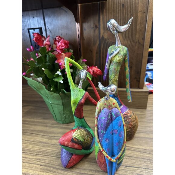 Set Of 3 Abstract Colorful Modern Art Sculptures With Silver Accents - Picture 3 of 13